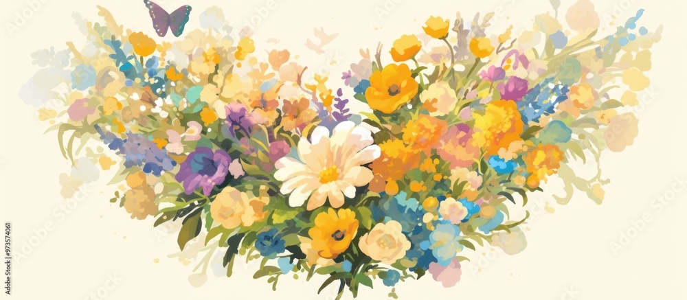 Fototapeta premium Artistic depiction of a floral bouquet featuring a heart shaped sign