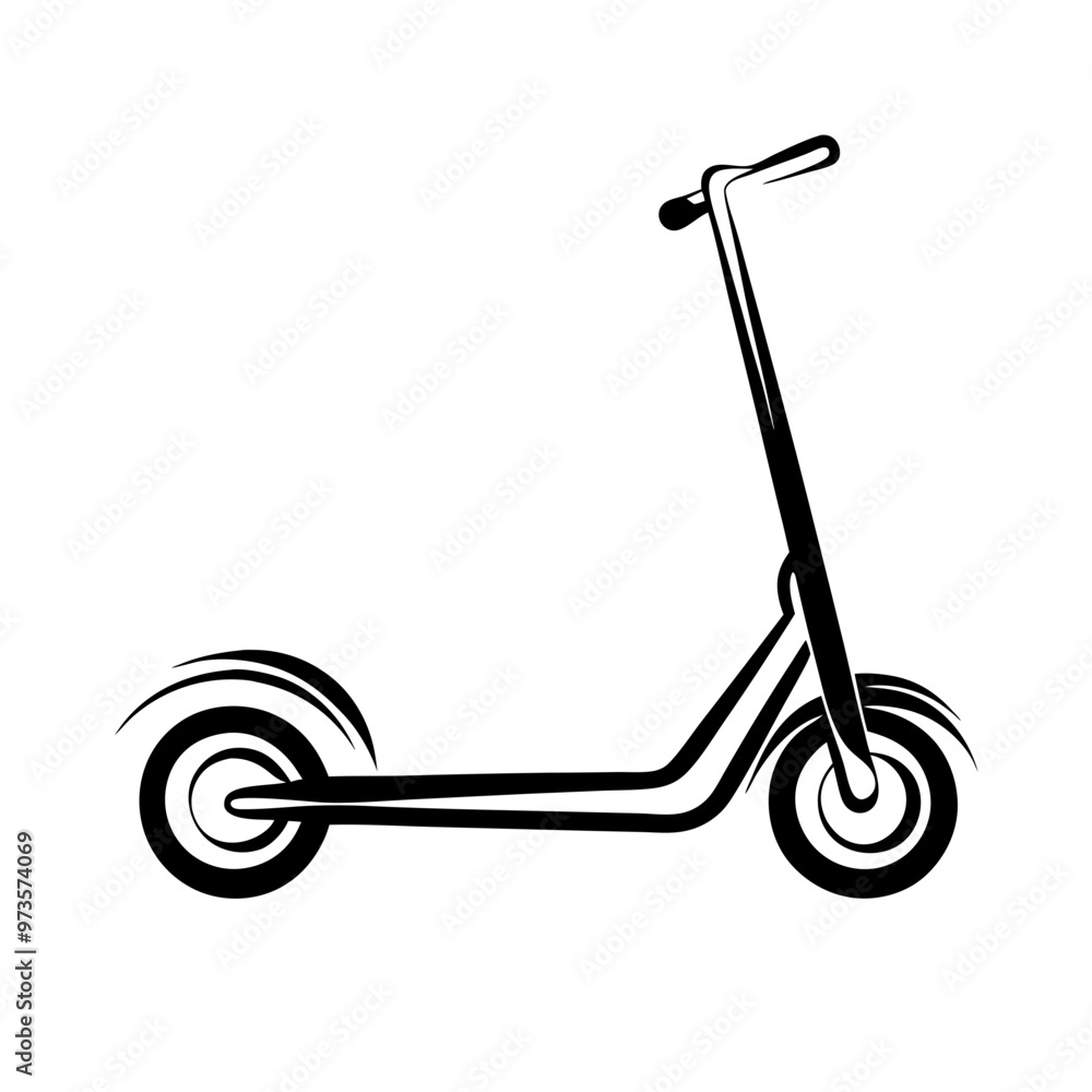 Electric Scooter Side View in Black and White Vector Illustration Electric Scooter Side View in Black and White Vector Illustration