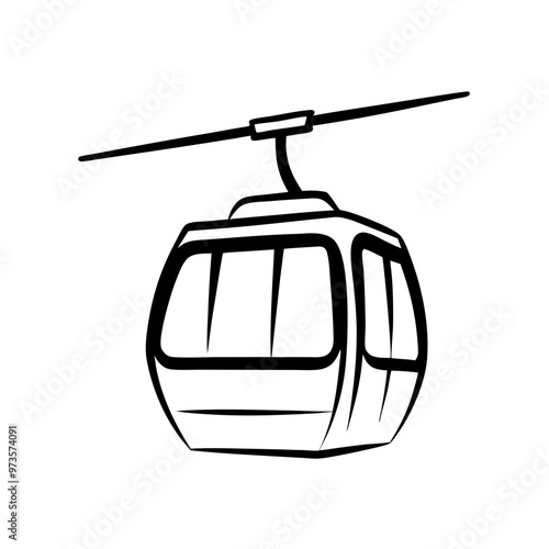 Cable Car in Black and White Vector Illustration