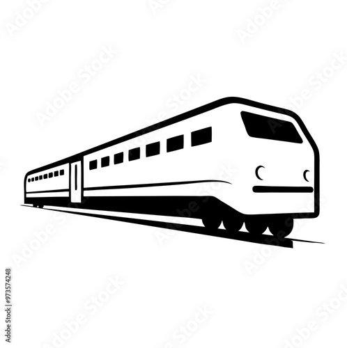 Tram Side View in Black and White Vector Illustration
