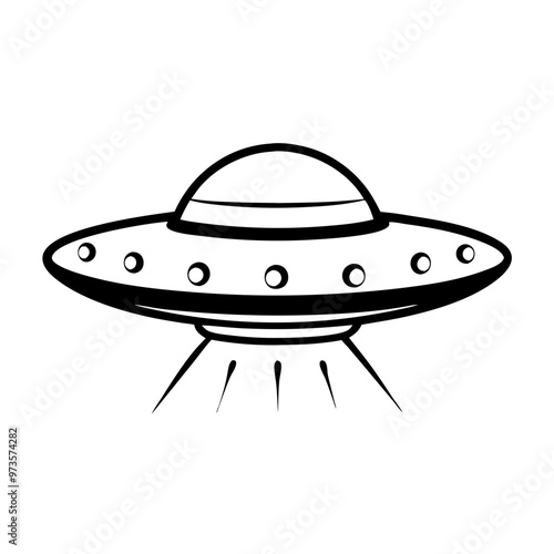 UFO Flying Saucer in Black and White Vector Illustration
