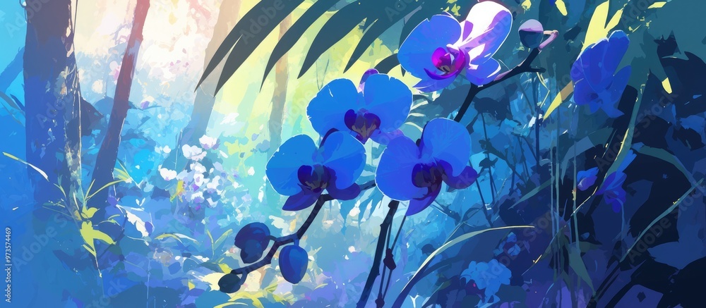 Vibrant depiction of stunning orchid blooms in a natural setting Vibrant depiction of stunning orchid blooms in a natural setting