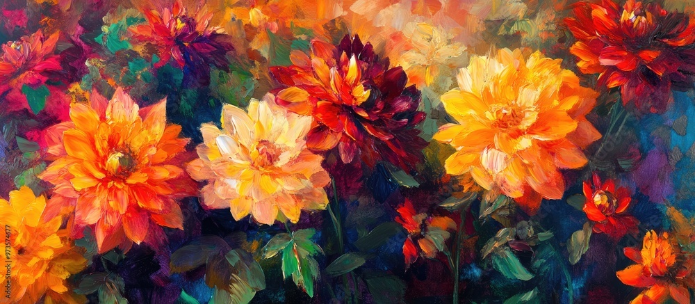 Close up painting of vibrant autumn flowers Close up painting of vibrant autumn flowers