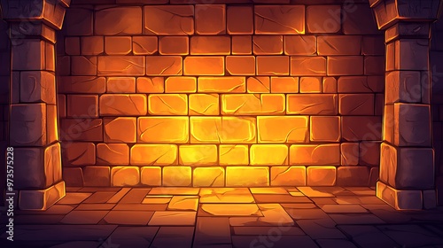 Glowing brick wall background for game design with dungeon aesthetic