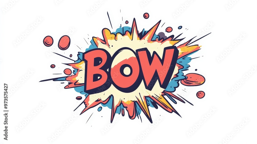 Explosive Comic Bubble with BOW Text in Minimalist Flat Design on White Background Explosive Comic Bubble with BOW Text in Minimalist Flat Design on White Background