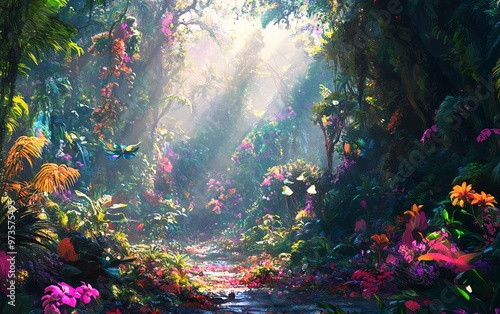 Wallpaper Mural A breathtaking wide-angle view of a fantasy forest merging with advanced eco-tech Torontodigital.ca