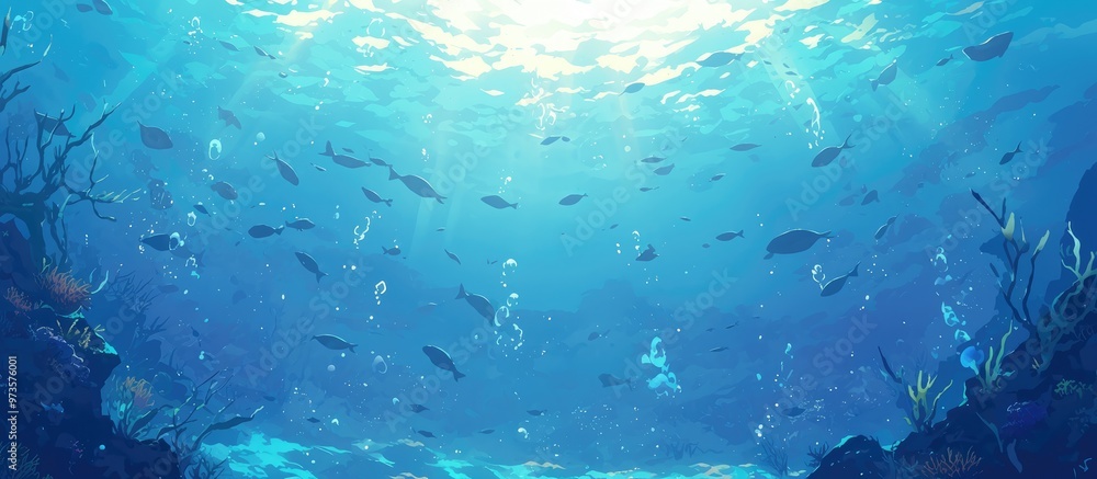 Obraz premium Horizontal underwater painting featuring an empty background for design use