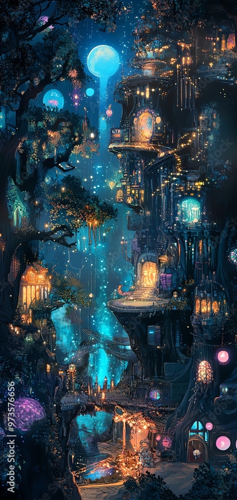 A high-angle view of a fantastical landscape A high-angle view of a fantastical landscape