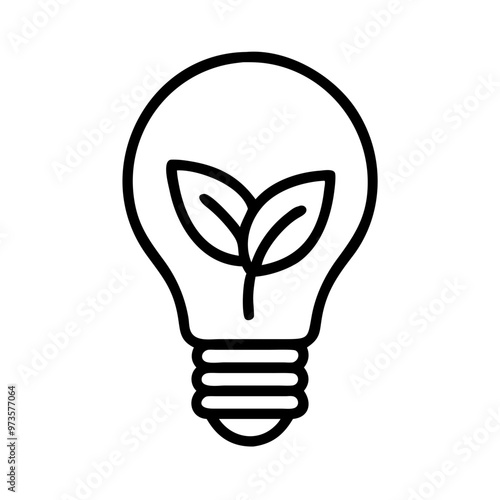 Eco-friendly light bulb with leaf symbol representing sustainable energy on a white background