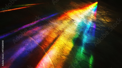 Colorful light streaks reflecting on a dark textured surface.
