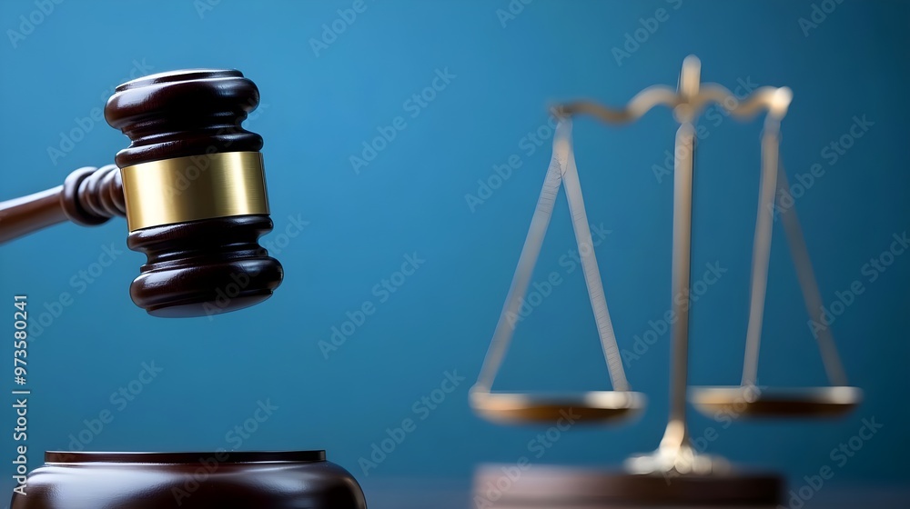 A wooden gavel in action, symbolizing justice, law, and legal proceedings with a balance scale in the background. A wooden gavel in action, symbolizing justice, law, and legal proceedings with a balance scale in the background.