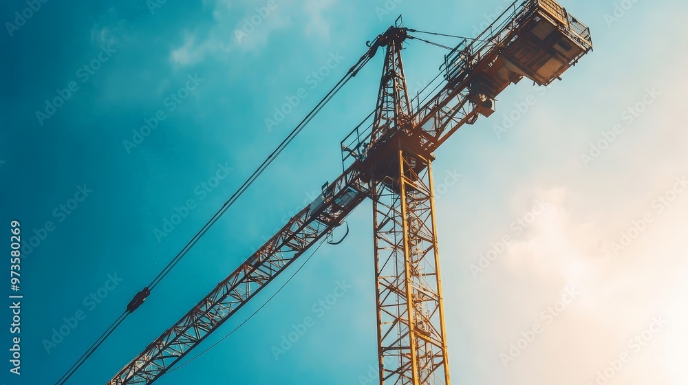 Amidst the backdrop of a brilliant blue sky, an industrial crane at a construction site meticulously orchestrates the lifting and placing of building materials. Amidst the backdrop of a brilliant blue sky, an industrial crane at a construction site meticulously orchestrates the lifting and placing of building materials.