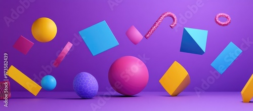 Colorful 3D abstract geometric shapes set against a purple background photo