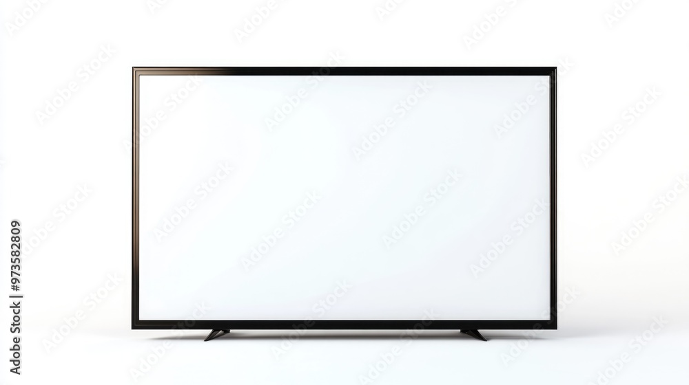 Front view of a blank LCD LED or TFT TV panel with a metallic finish isolated on a white background Realistic 3D rendering of a modern sleek white screen Front view of a blank LCD LED or TFT TV panel with a metallic finish isolated on a white background Realistic 3D rendering of a modern sleek white screen