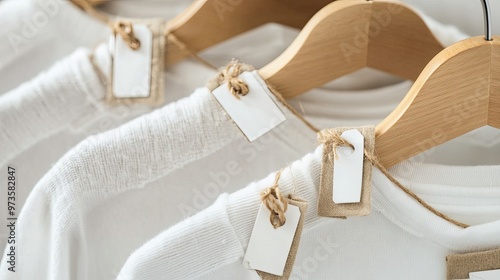 Organic Cotton Clothing on Hanger: Soft Fabric and Eco-Friendly Tags Highlight Sustainable Fashion Choices with Clean, Modern Aesthetic, Perfect for Green Lifestyle Promotions photo