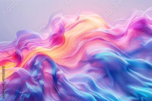 Fluid shapes gracefully morphing in a colorful abstract landscape at dawn