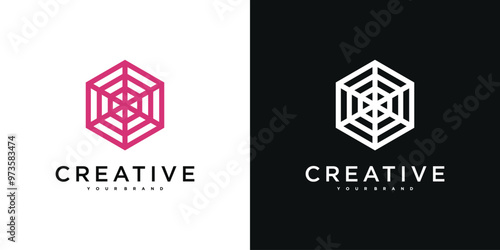 Creative abstrack hexagon logo design template. Premium Vector