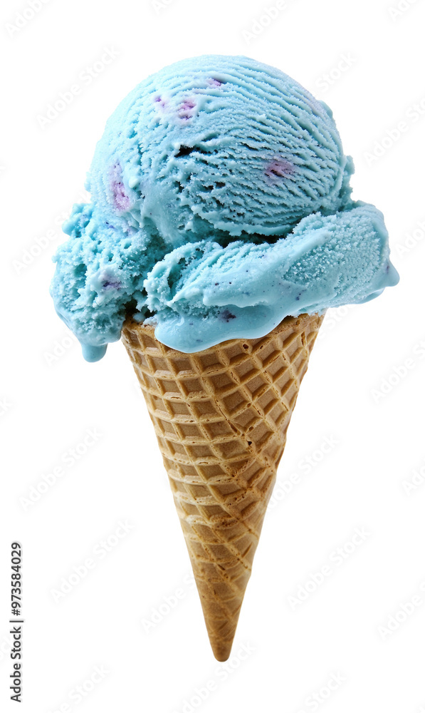 A Blue Bubble Gum Ice Cream Cone Isolated on a White Background A Blue Bubble Gum Ice Cream Cone Isolated on a White Background