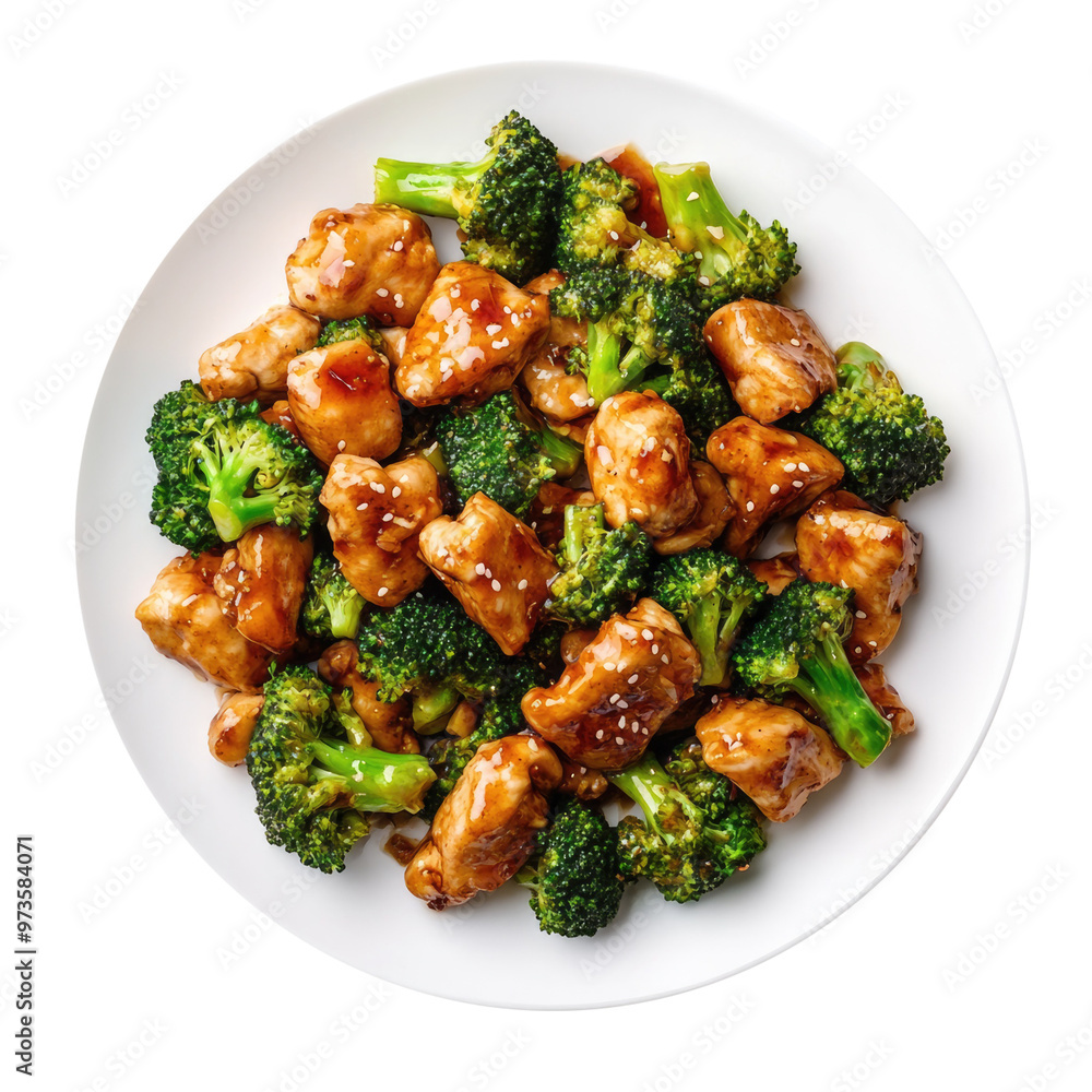 A Plate of Delicious Chicken and Broccoli Stir Fry Isolated on a Transparent Background A Plate of Delicious Chicken and Broccoli Stir Fry Isolated on a Transparent Background