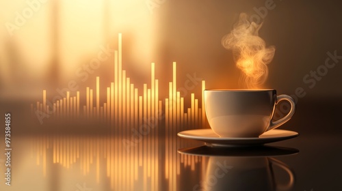 Conceptual Coffee Cup with Steam Bar Graph
