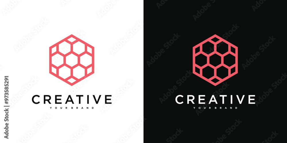 Creative abstrack hexagon logo design template. Premium Vector