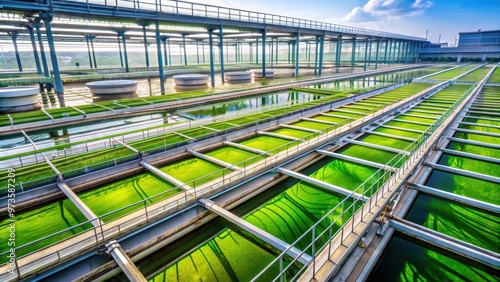 A stunning of an algae farm producing bio fuel as a sustainable energy source, sustainable, energy, algae, farm photo