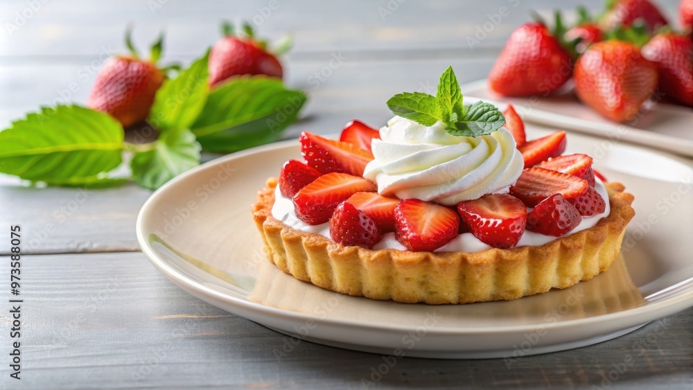 Delicious strawberry tart on a white plate with a dollop of whipped cream, strawberry, tart, dessert, pastry, sweet, delicious Delicious strawberry tart on a white plate with a dollop of whipped cream, strawberry, tart, dessert, pastry, sweet, delicious