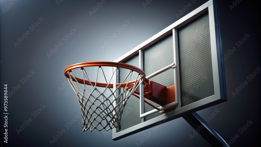 Realistic depiction of a basketball hoop with the net swaying to the right , basketball, hoop, net, sports, outdoor Realistic depiction of a basketball hoop with the net swaying to the right , basketball, hoop, net, sports, outdoor