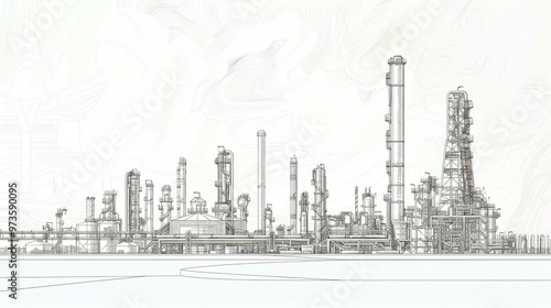 Obraz na płótnie Detailed Line Drawing of an Industrial Refinery Complex w salonie