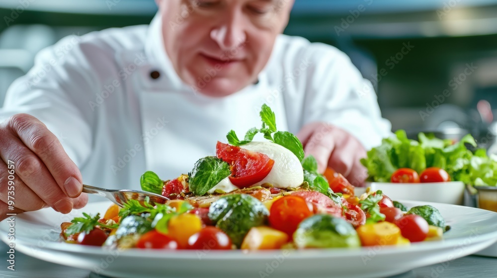 A man in a white chef's uniform is preparing to eat his meal, AI A man in a white chef's uniform is preparing to eat his meal, AI