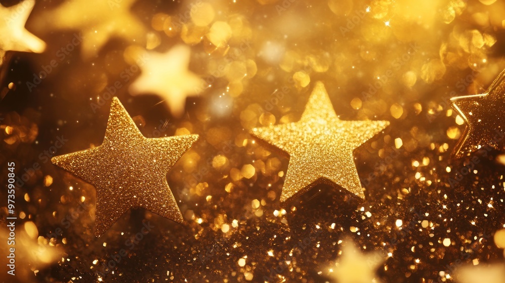 Golden stars on a sparkling background. Golden stars on a sparkling background.