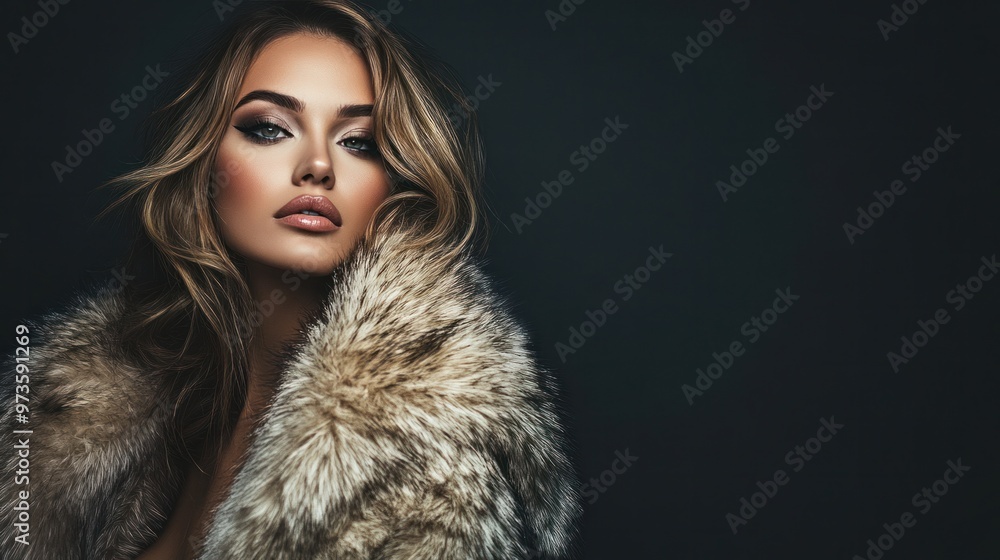 A glamorous woman in a luxurious fur coat, captured in a dramatic pose under soft studio lighting A glamorous woman in a luxurious fur coat, captured in a dramatic pose under soft studio lighting