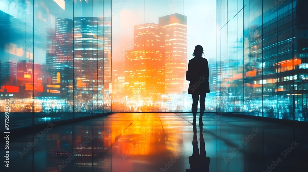 urban skyline, modern architecture, vibrancy, progress, energy, close up, focus on, copy space, mixed tones, sharp lines, Double exposure silhouette with a person admiring urban skyline, modern architecture, vibrancy, progress, energy, close up, focus on, copy space, mixed tones, sharp lines, Double exposure silhouette with a person admiring