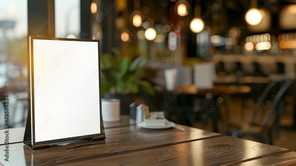 Blank Menu Sign on Wooden Table in a Restaurant Blank Menu Sign on Wooden Table in a Restaurant