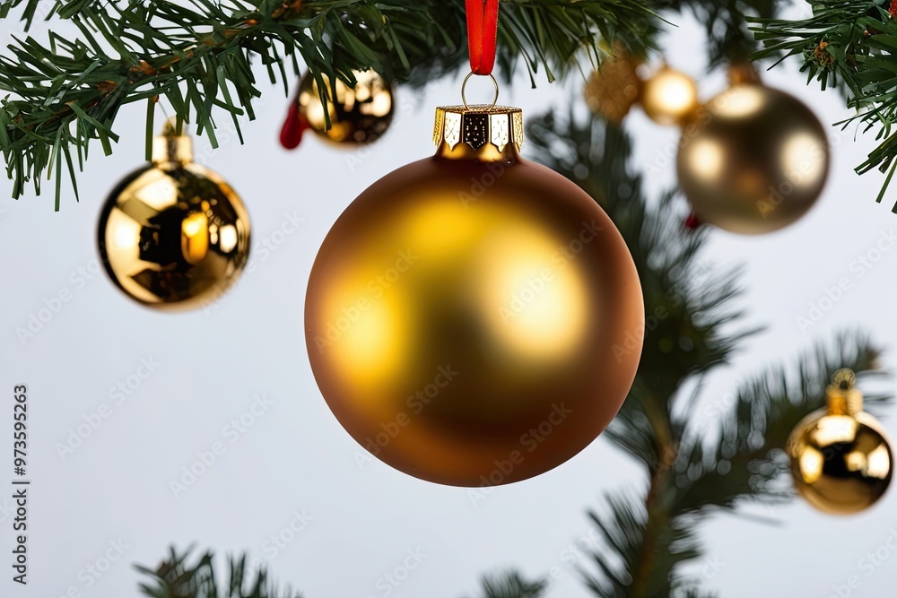 Golden Christmas Bauble Ornament Shining Against Clear Background