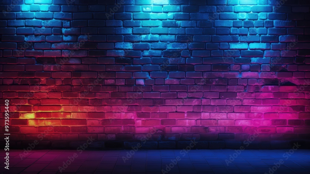 A vibrant, illuminated brick wall with blue and purple lighting, ideal for backgrounds in creative projects or events. A vibrant, illuminated brick wall with blue and purple lighting, ideal for backgrounds in creative projects or events.