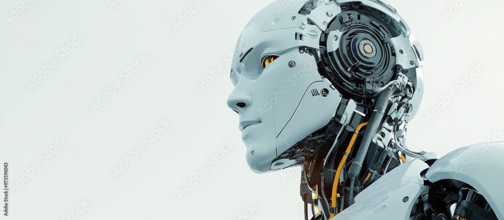 3D visualization of a male robot displayed against a clean white backdrop 3D visualization of a male robot displayed against a clean white backdrop