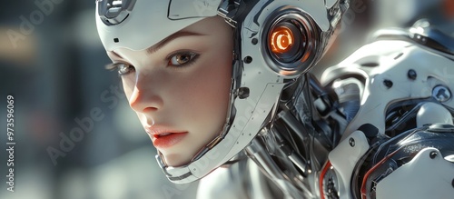 3D rendered female cyborg character