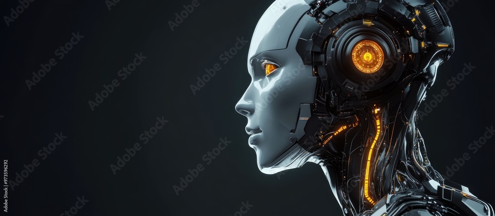 Head of a robotic figure showcasing artificial intelligence concepts 3D rendered digital artwork Head of a robotic figure showcasing artificial intelligence concepts 3D rendered digital artwork