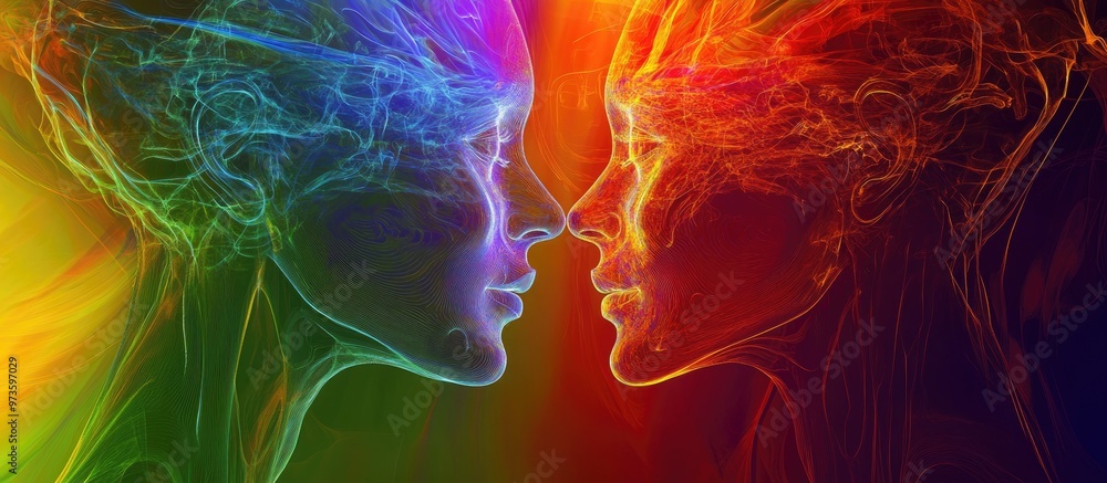 Colorful artistic representation of intelligent artificial concepts featuring a rainbow spectrum background Colorful artistic representation of intelligent artificial concepts featuring a rainbow spectrum background