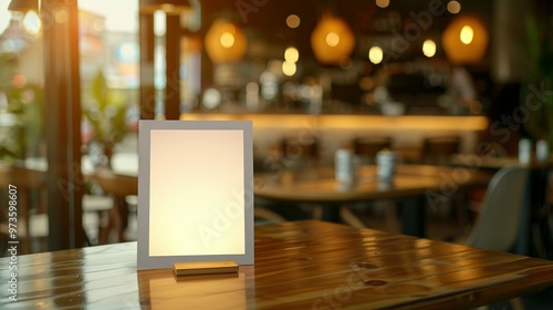 Wallpaper Mural Blank Sign on a Wooden Table in a Restaurant Torontodigital.ca