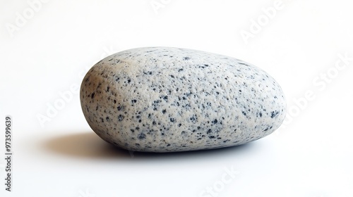 A smooth pebble lying on a white surface, with sharp details highlighting its natural contours and textures for illustration purposes