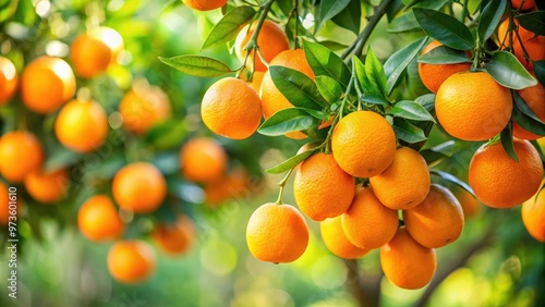 Close-up of ripe oranges hanging on a tree branch , oranges, fruit, tree, close-up, ripe, fresh, citrus, agriculture