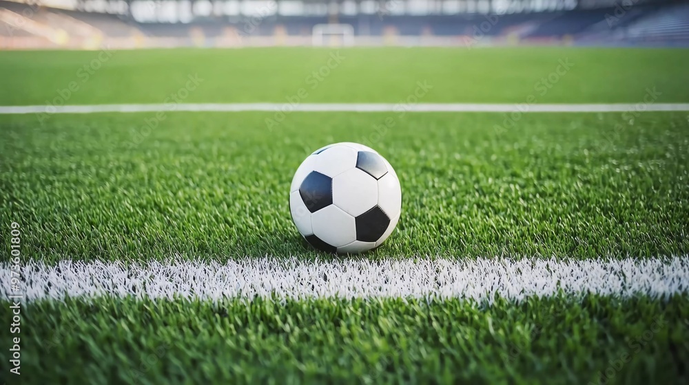 ball on the green field in soccer stadium. ready for a good game in the midfield ball on the green field in soccer stadium. ready for a good game in the midfield