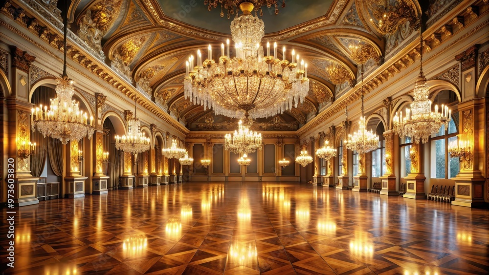 Obraz premium Opulent ballroom with glittering chandeliers, luxurious, elegant, grand, sparkling, glamorous, upscale, lavish, fancy