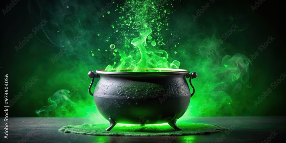 Bubbling cauldron of green potion , witchcraft, Halloween, potion brewing, magic, spooky, supernatural, cauldron, creepy Bubbling cauldron of green potion , witchcraft, Halloween, potion brewing, magic, spooky, supernatural, cauldron, creepy