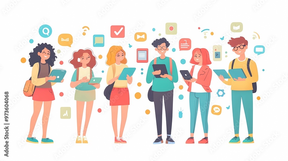 stunning Flat illustration people connection with gadget stunning Flat illustration people connection with gadget