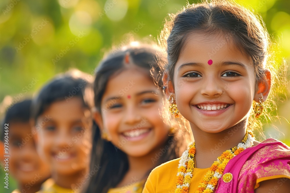 International Children's Day.. Group of happy indian children smiling in a row outdoors International Children's Day.. Group of happy indian children smiling in a row outdoors