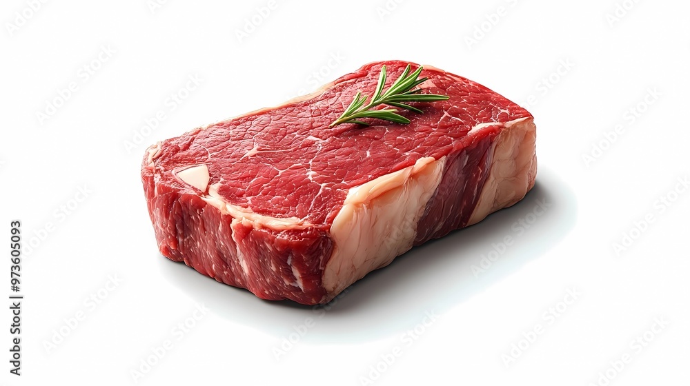 raw beef steak with rosemary isolated at white background raw beef steak with rosemary isolated at white background