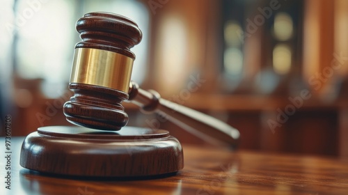Wallpaper Mural Close-up of a wooden gavel on a wooden surface, with blurred background. Torontodigital.ca